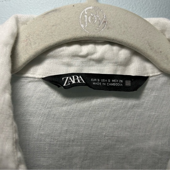 Zara 100% Linen White Button Down Long Sleeve Top Size Small - Picture 6 of 9